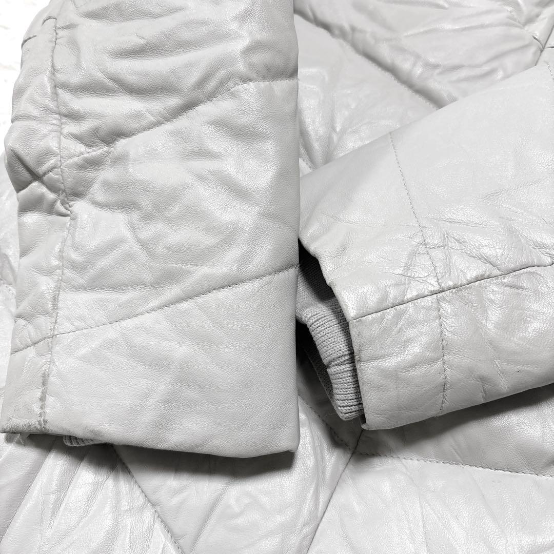 希少ダーマコレクションラムレザーロングダウンコートシルバー