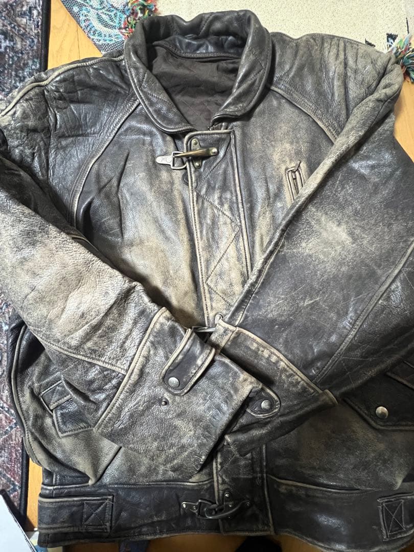 ビンテージ　ファイヤーマンレザージャケット　レザージャケット　本革　XL 80s 90s ビンテージ DIVE レザー ファイアーマンコート XL ブラック