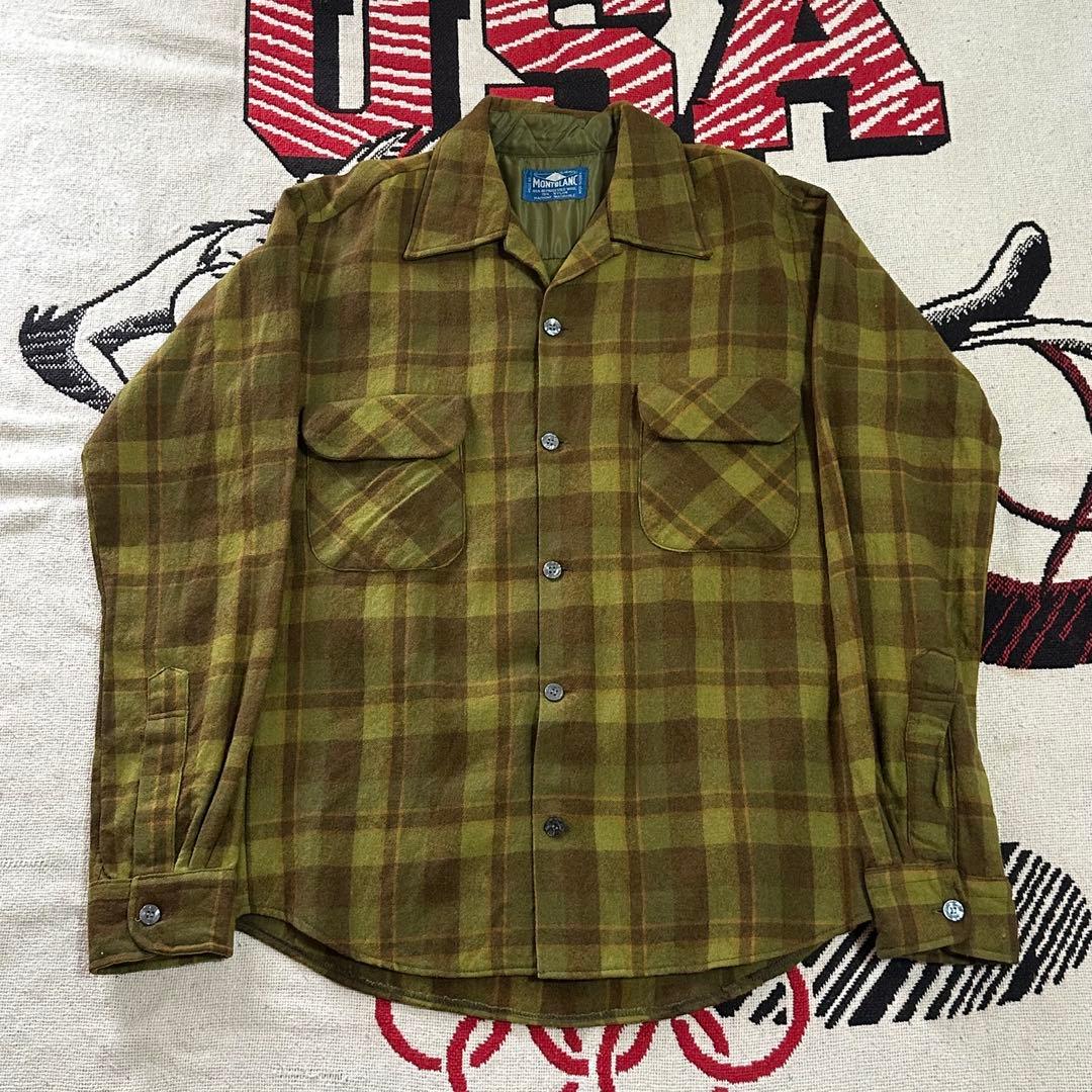 ち*ん様 【美品】60s ウールシャツ 長袖 チェック 開襟シャツ