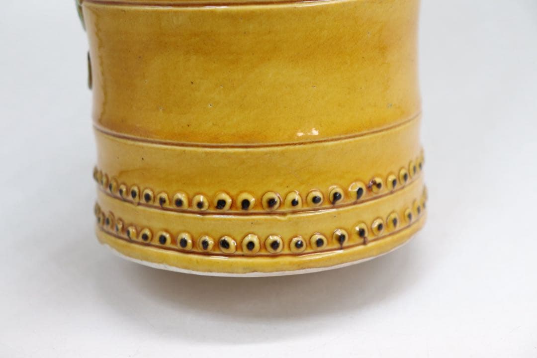 中国 清時代 黄南京 竹節型蓮鷺紋筆入 共箱 アンティーク 送料込み