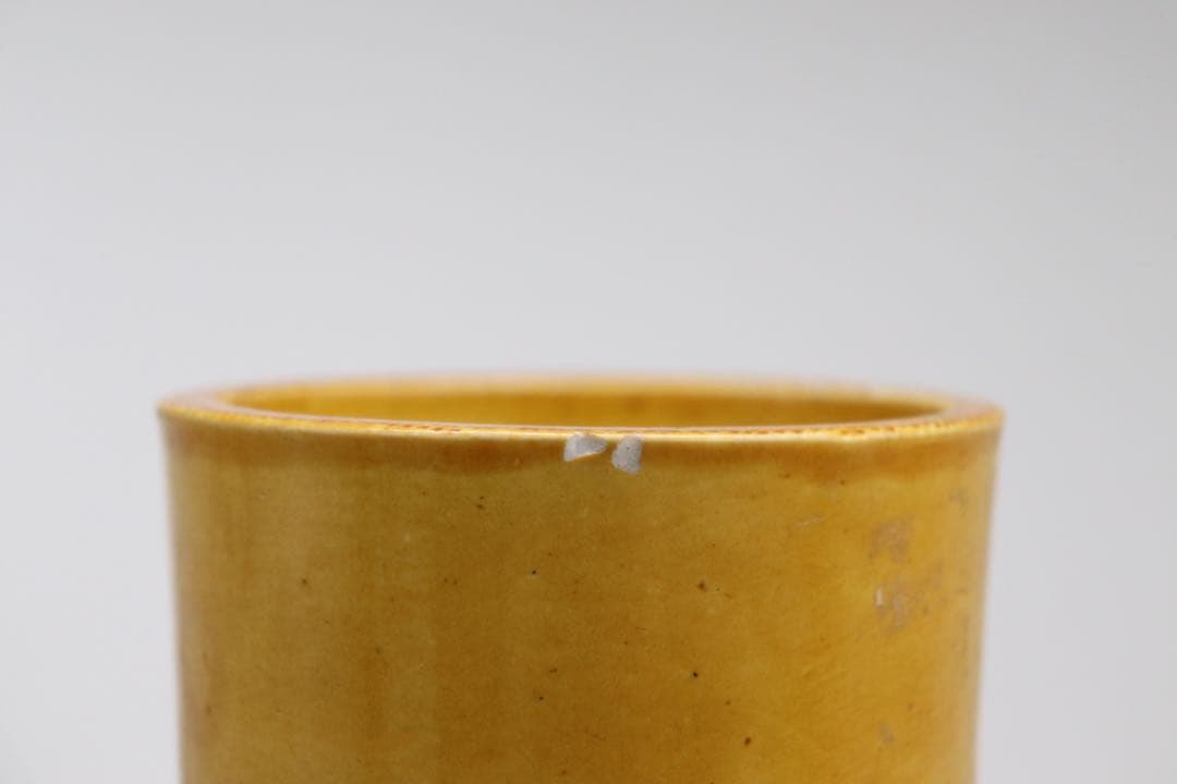 中国 清時代 黄南京 竹節型蓮鷺紋筆入 共箱 アンティーク 送料込み