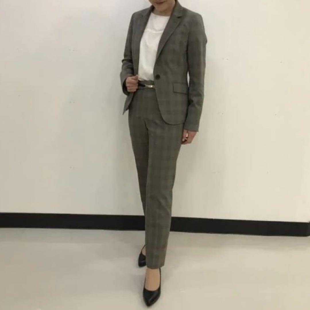 【美品】ビジネススーツ セットアップ パンツスーツ グレンチェック チェック柄