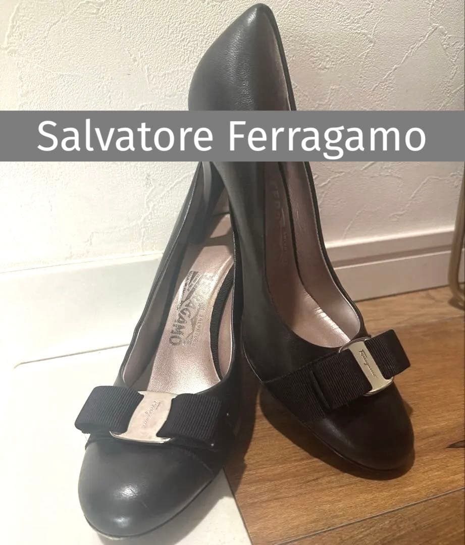 【極美品】フェラガモCARLA8cmヴァラリボンパンプス 6 1/2C 23.5