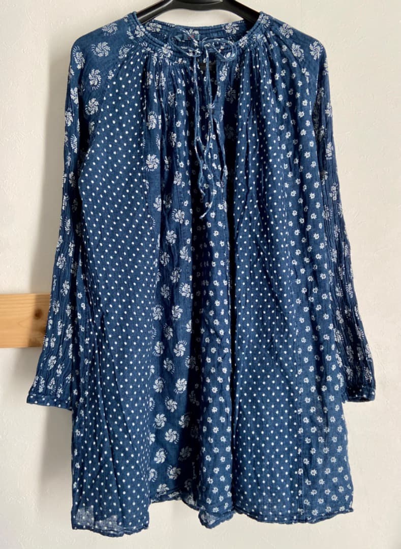 45R インディゴパッチワークチュニックブラウス