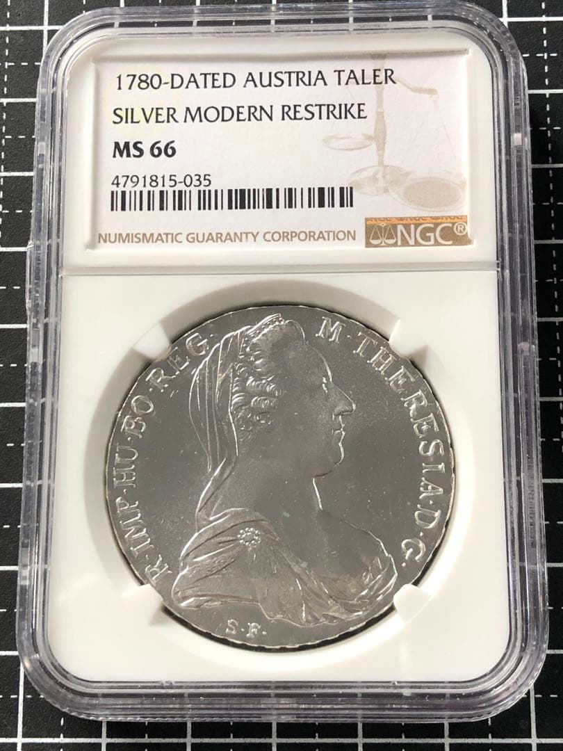 3909【NGC鑑定品MS66】オーストリア　1780年　大型　銀貨　古銭