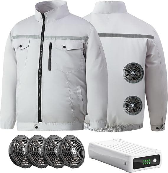 Inspvllu 空調作業服 長袖 ファンバッテリーセット　XLサイズ グレー