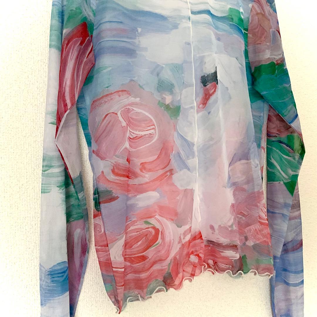 POPPY スワンシースルートップス 水色 フラワー 花柄 あさぎーにょ