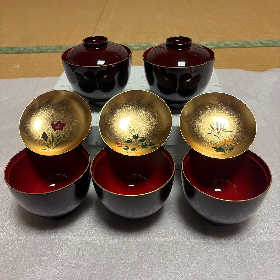 金箔漆器 加賀金箔 技法使用 漆器 椀／器 伝統工芸 金箔工芸 5個セット 花柄