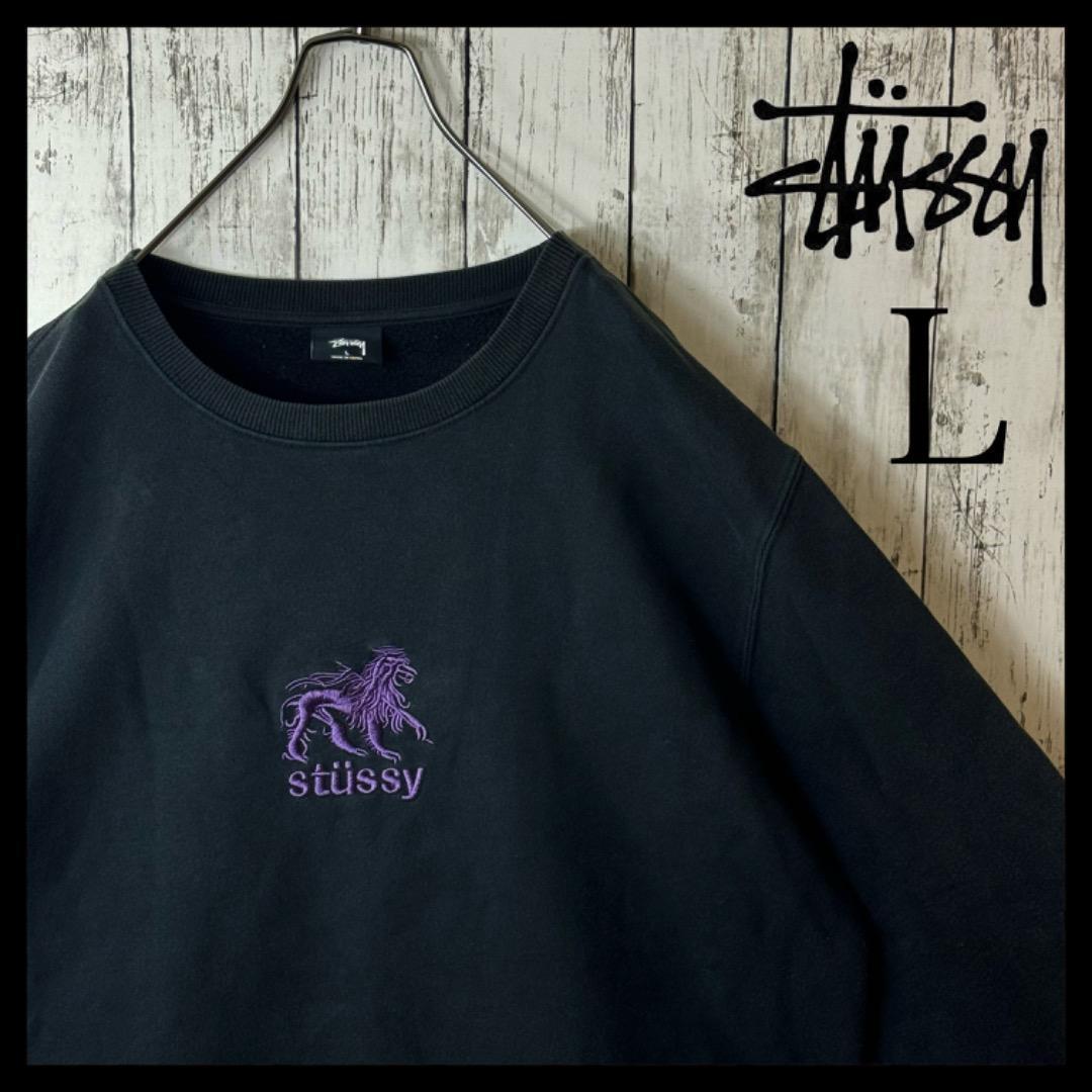 希少】ステューシー ラスタライオン センターロゴ 刺繍 スウェット L