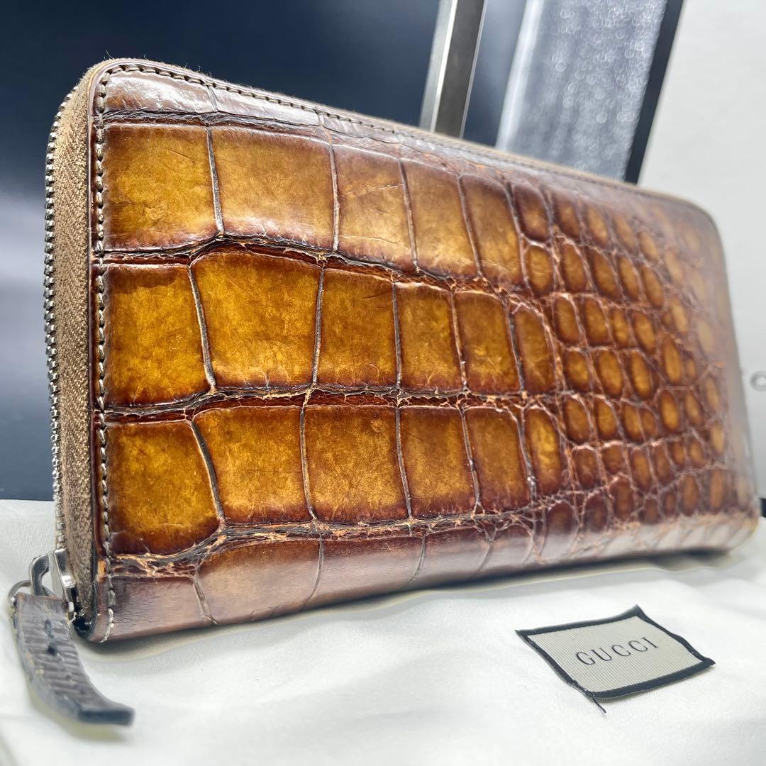 せ*ー様 入手困難/希少✨グッチ オーガナイザー ラウンドファスナー クロコダイ