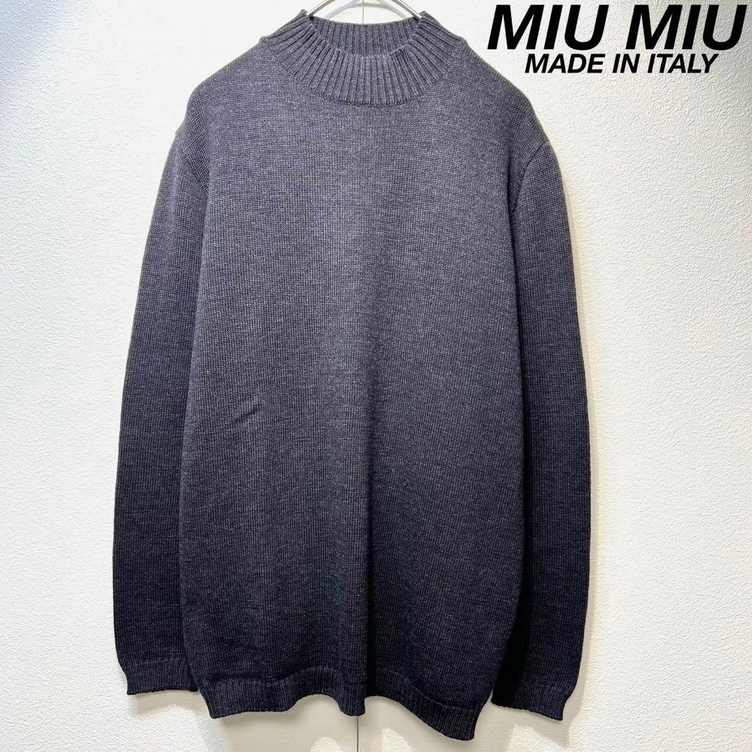 希少 美品 MIU MIU ウール モックネック デザイン 長袖 ニット 40