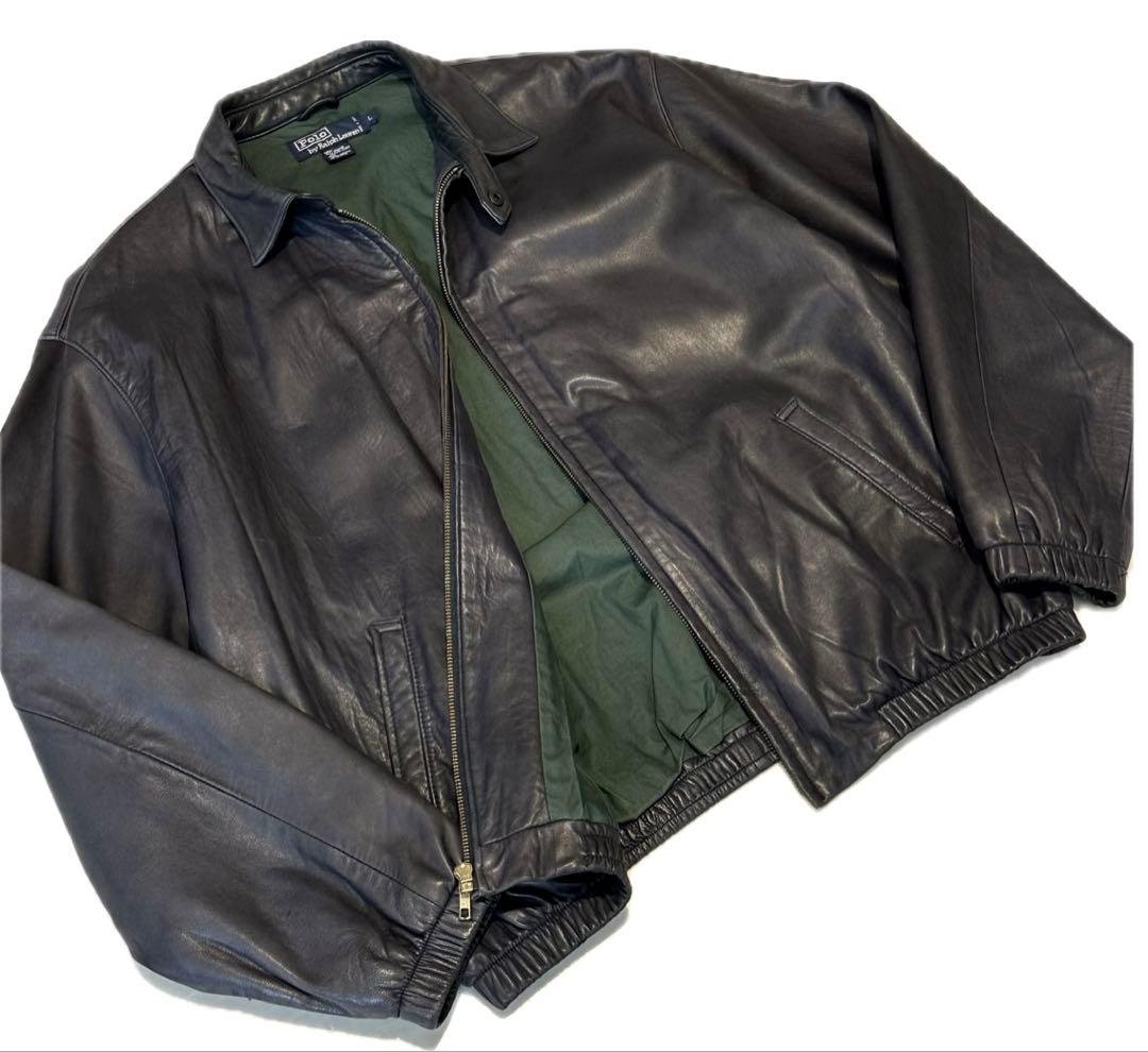 希少 90s ラルフローレン ポニーマークなし レザー スイングトップ 革