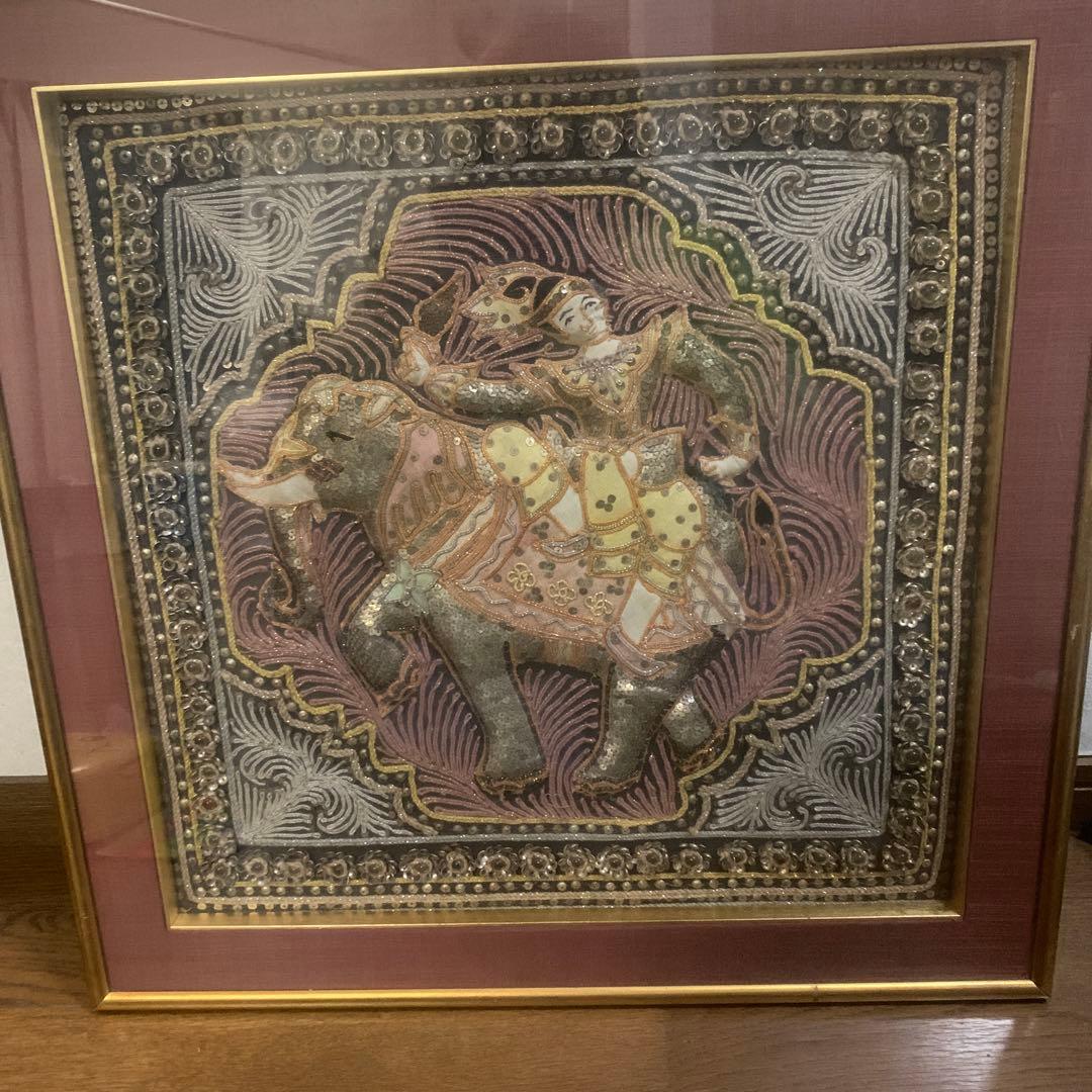 インドの伝統アート 象と騎士の絵