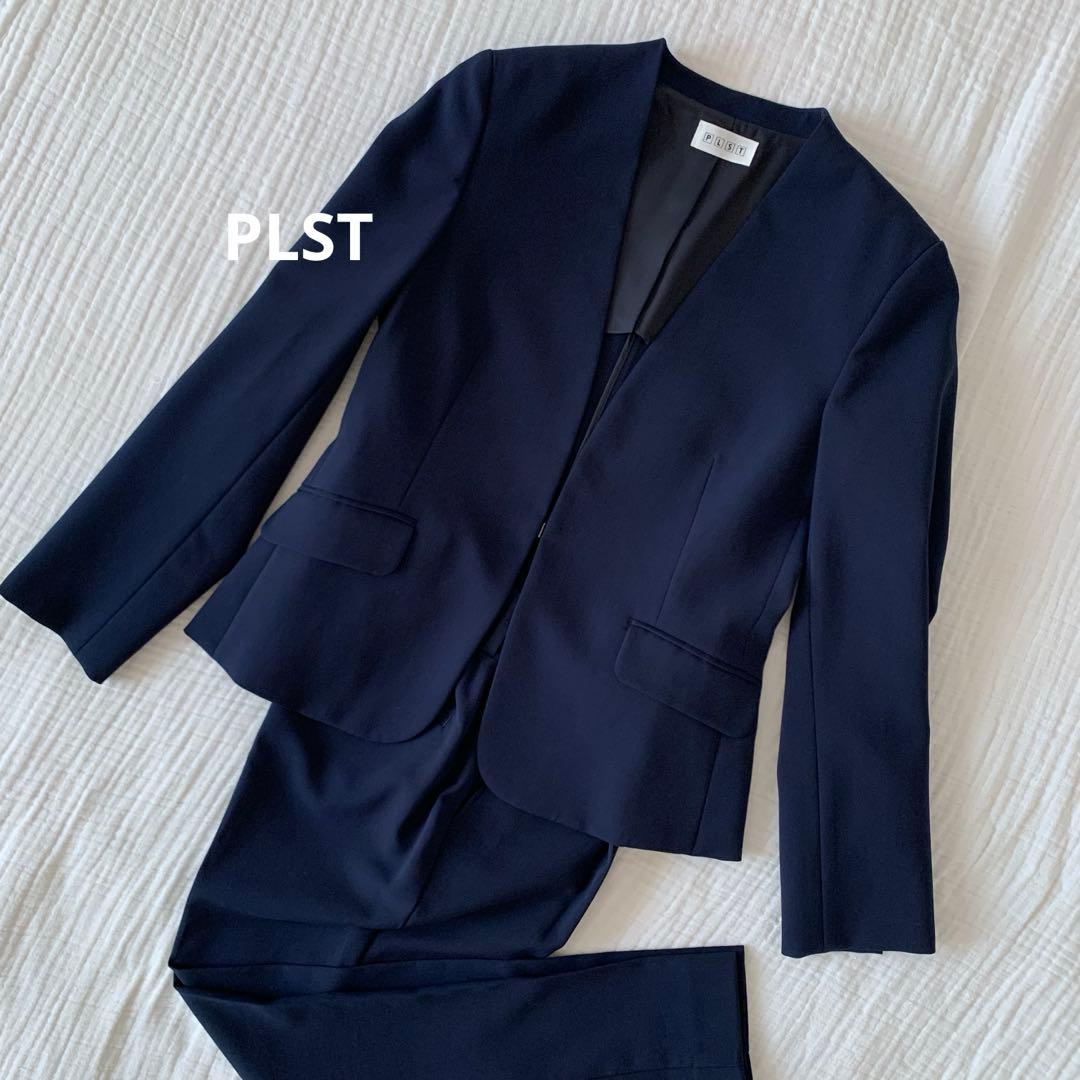 美品　PLST プラステ　ノーカラー　ストレッチスーツ　春夏　セットアップ　S 楽天市場】PLST プラステ スーツ ネイビー 紺 ノーカラージャケット XS