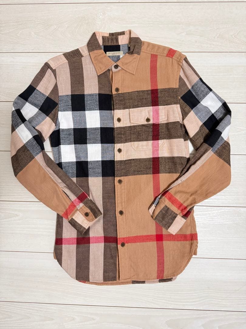 穴*王様 Burberry チェック柄コットンシャツ XSサイズ
