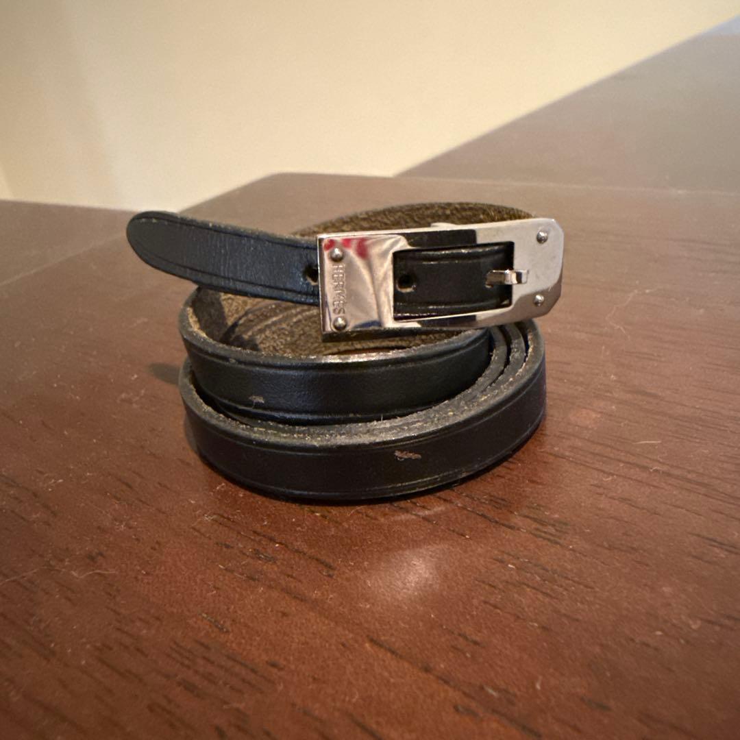 【美品】エルメス ケリーアルディオン ブレスレット レザー 黒ブラック シルバー