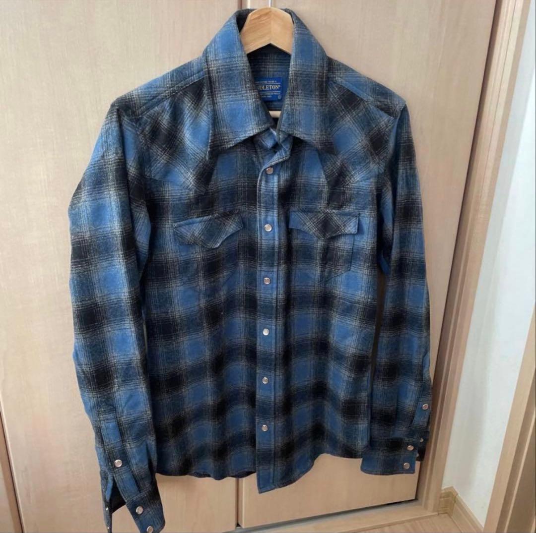 Pendleton ペンドルトン　ウール 長袖シャツ 青黒チェック L 60年代 USA製 PENDLETON ペンドルトン チェック柄 開襟 ウールシャツ