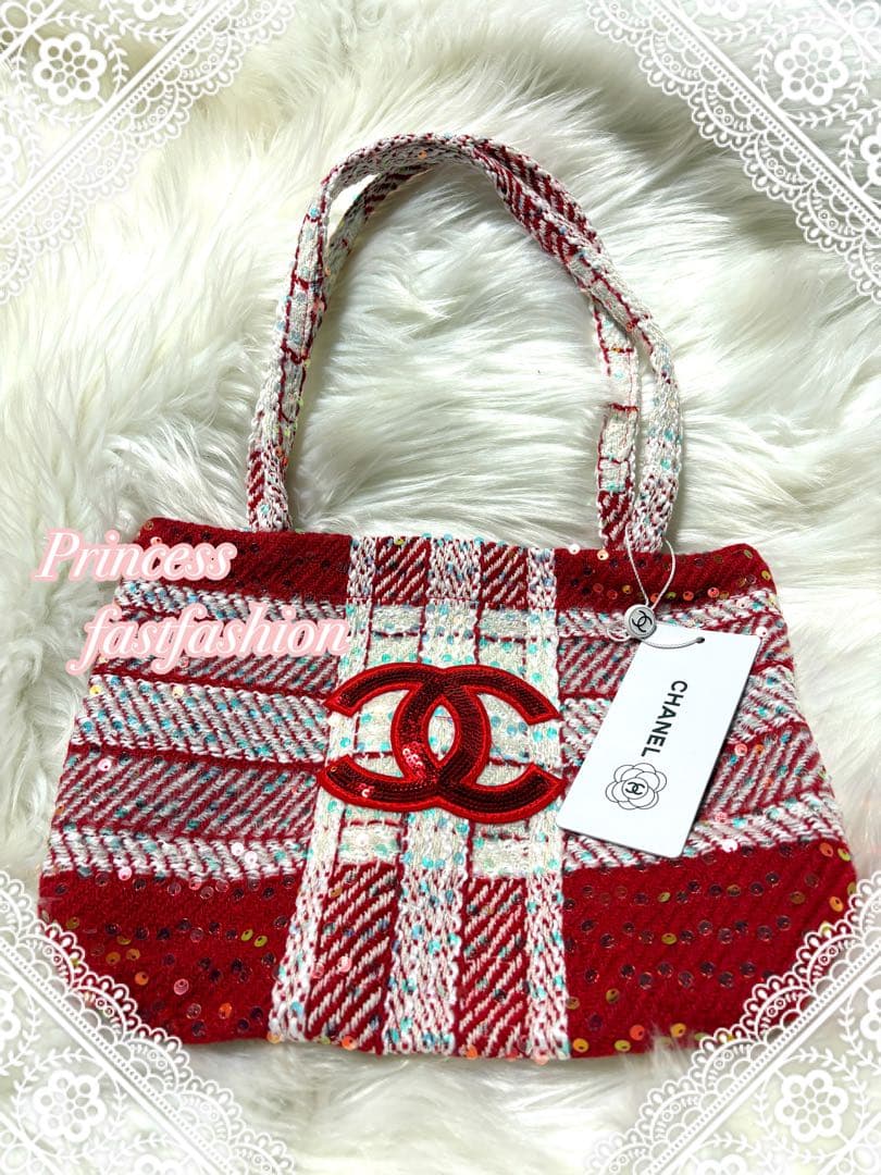 シャネル CHANEL バーガンディ スパンコール トートバッグ