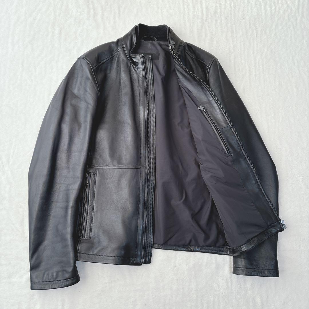【美品】ヒューゴボス　レザージャケット　ライダース　羊革　ラムレザー　ブラック