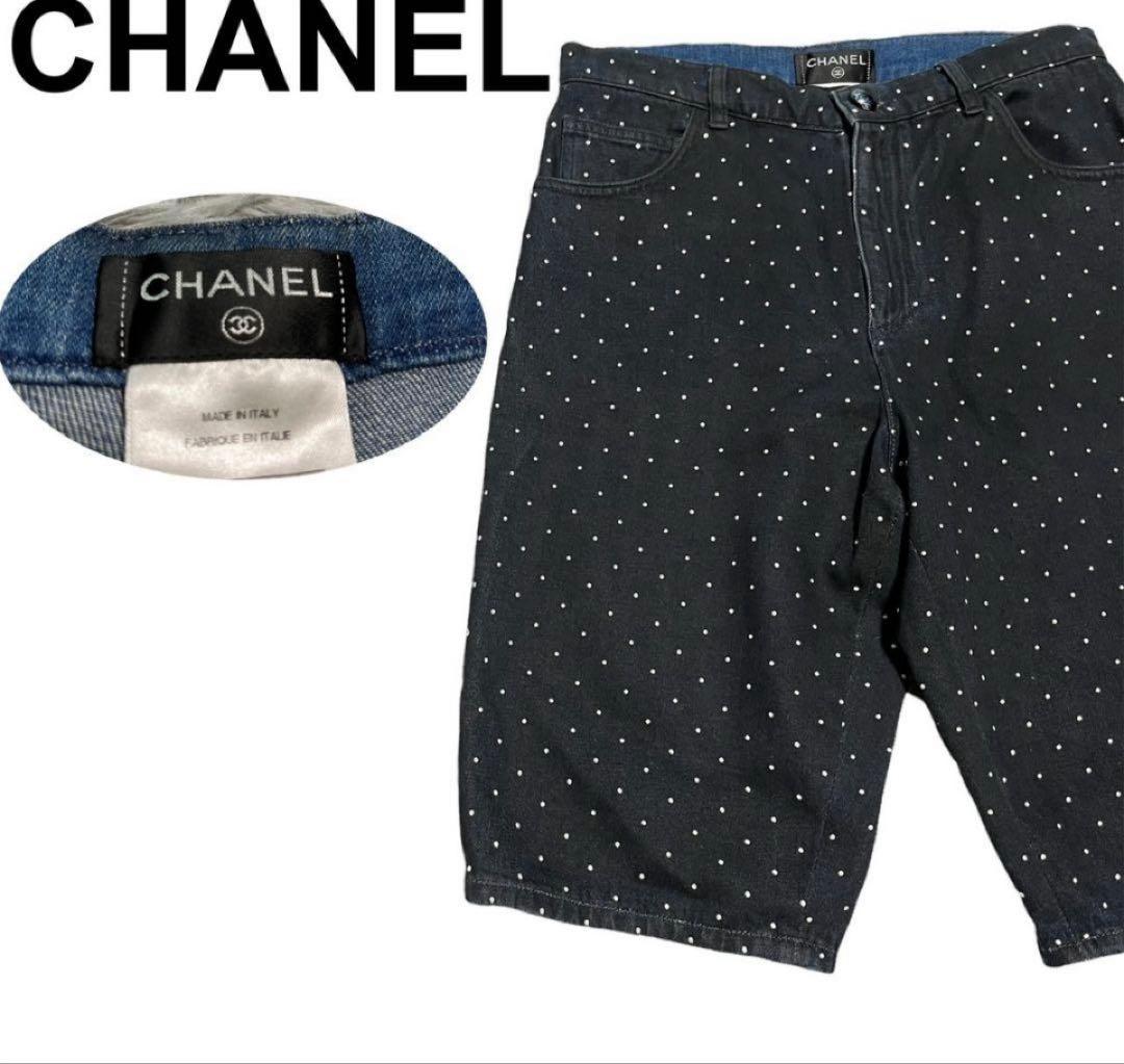 CHANEL ドット柄 ショートパンツ 黒 36 デニム生地 CHANEL ドット柄 ショートパンツ 黒 36 デニム生地