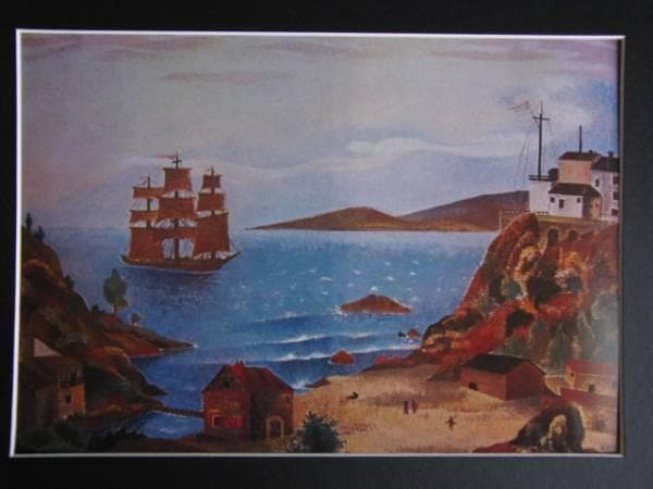 岡鹿之助、【入江】、希少な大判額装用画集より、美品、日本人画家、新品額装付