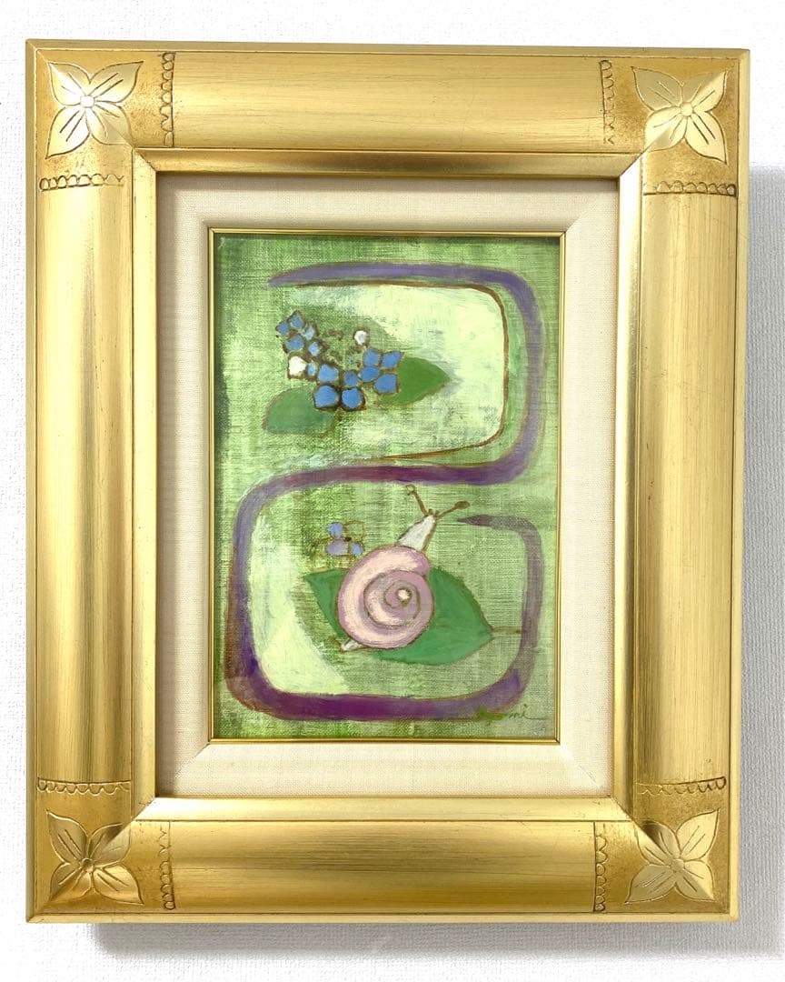 「紫陽花　かたつむり」　油絵　林田伊代美