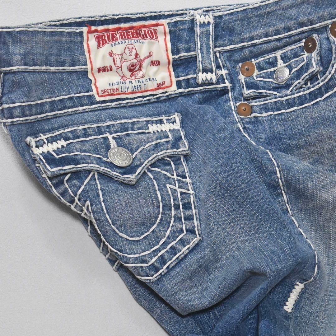 完売モデル✨TRUE RELIGION クロップドジーンズ W32 極太ステッチ