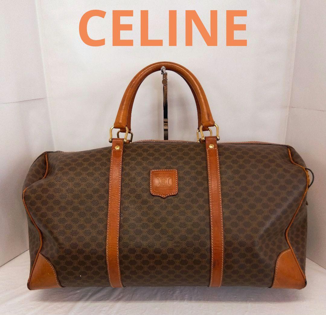 APZ13 セリーヌ マカダム ボストンバッグ ゴールド金具 トリオンフ CELINE セリーヌ マカダム柄 ボストンバッグ PVC レザー ブラウン M14