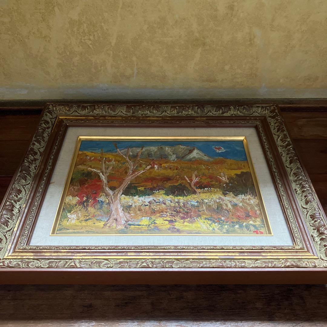 尾道 小野鐡之助 油彩 「伯耆大山の秋」 画寸約34×24.5cm 美術品 絵画