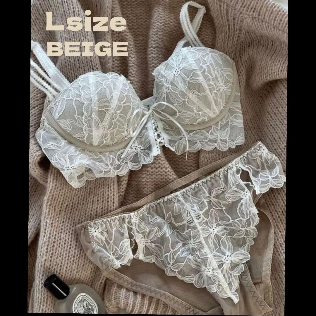 アンダーザローズ♡ビッグフラワーレースアップブラセット♡Lサイズ