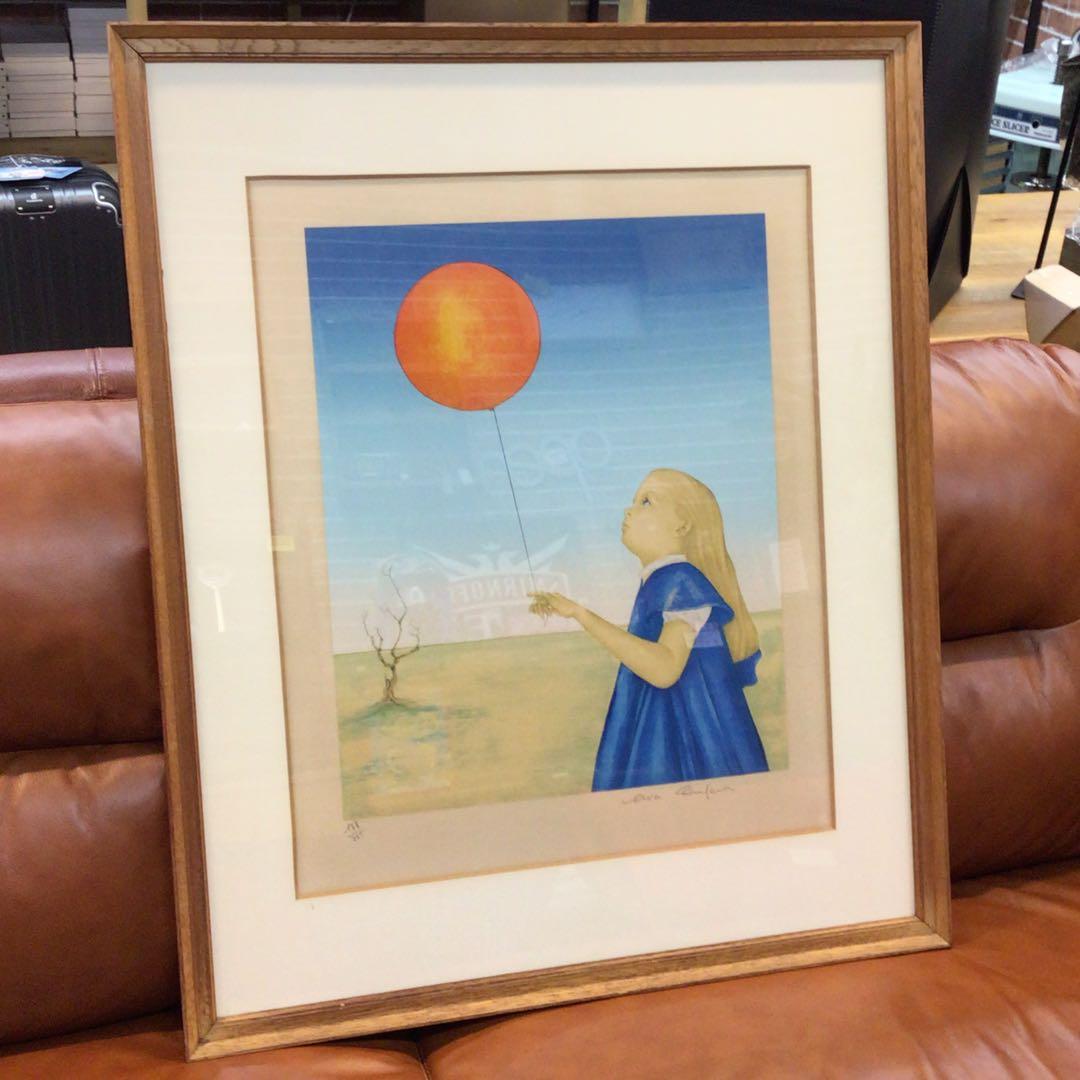 風船と少女の絵 エイボン カンパーナ 春 Avon Campana 絵画USED