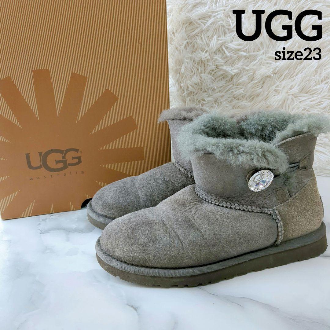 UGG アグ スワロフスキー ムートンブーツ ミニ ボア グレー 23cm 箱付