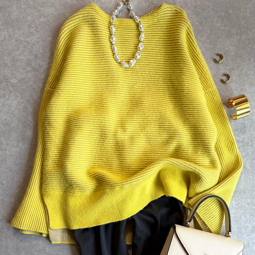 人気 ドゥロワー 9ゲージ畦編みのクルーネックニット Drawer イエロー