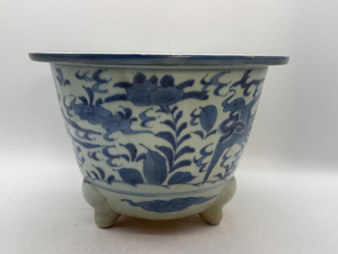 古染　染付　植木鉢　花卉紋　アンティーク　送料込み260129