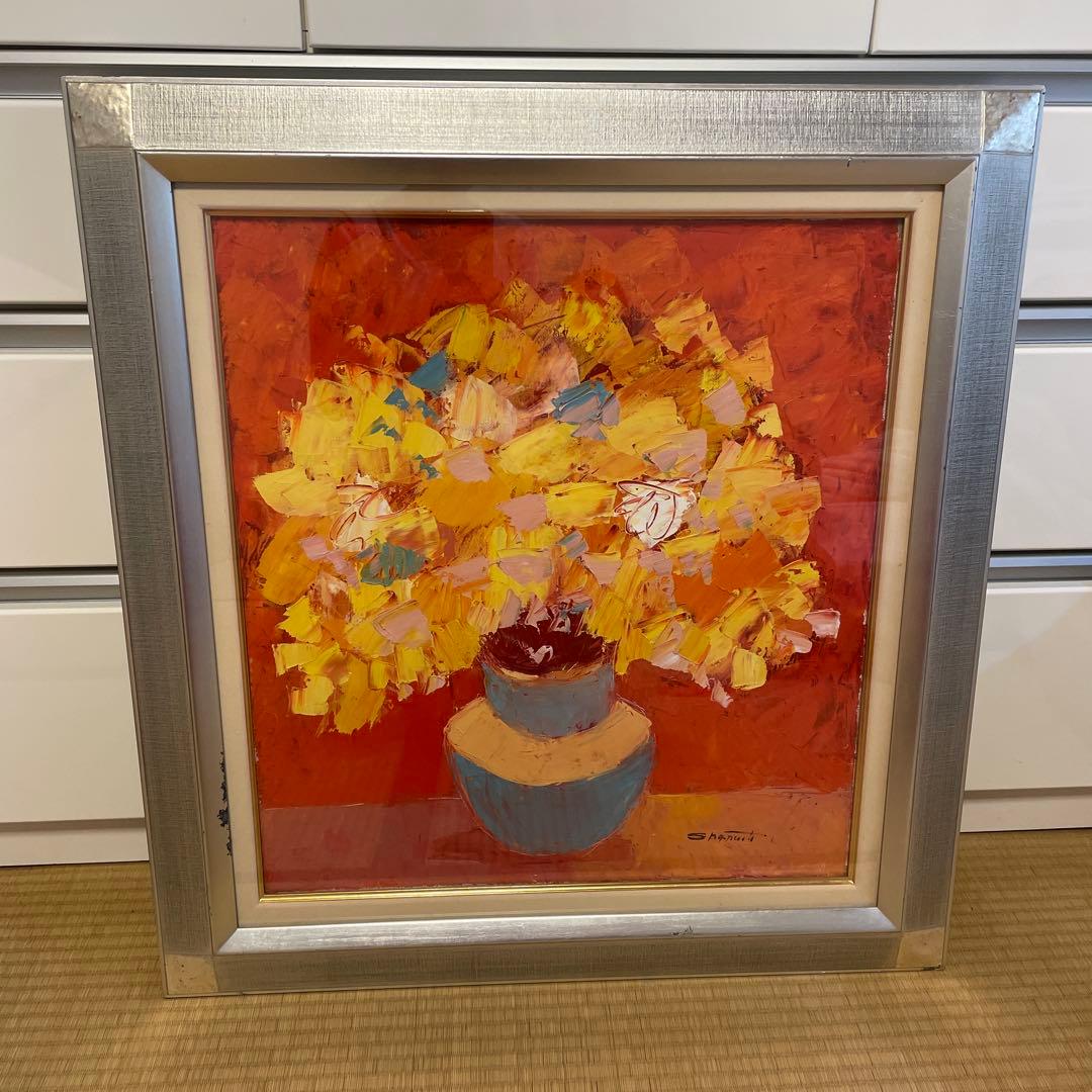 油彩画 花瓶に入った花