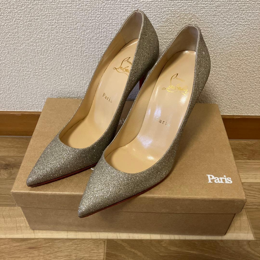 Christian Louboutin グリッターシルバーハイヒール　37