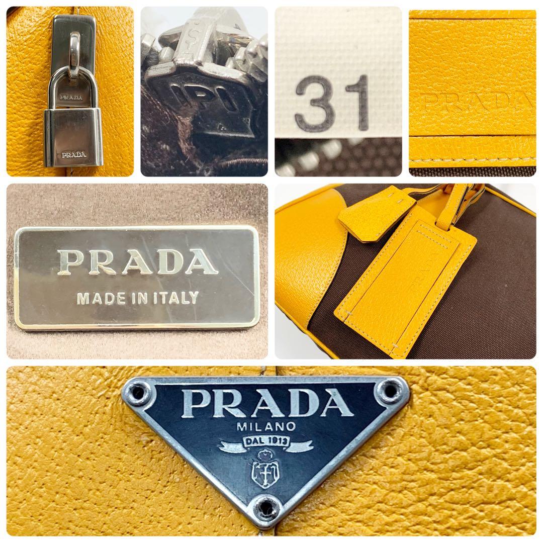 ✨美品✨】プラダ ミニボストンバッグ 三角ロゴ レザー ブラウン