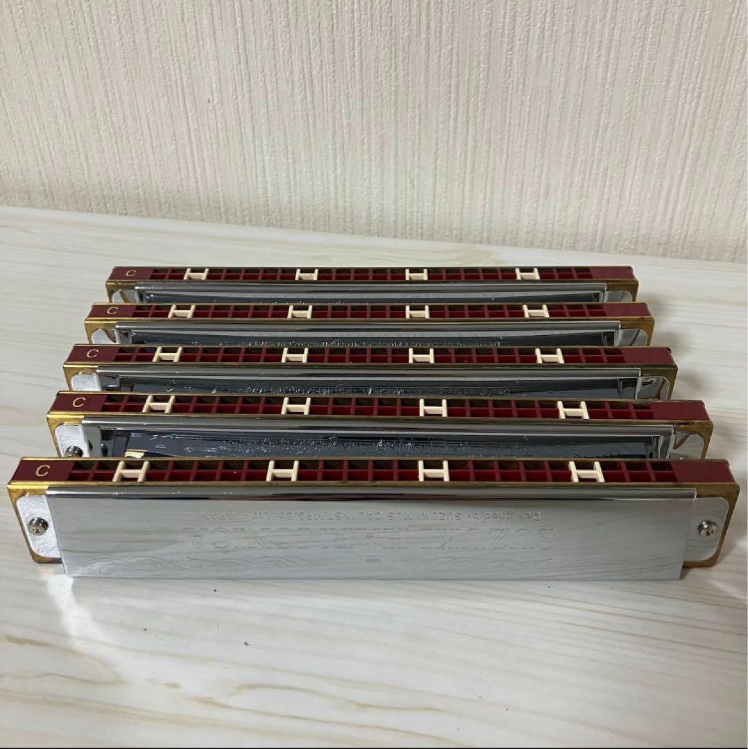 ①【中古品】SUZUKI 24穴複音ハーモニカ５本　Am ANm Amazon | SUZUKI -24H C 24穴 複音ハーモニカ 高級スズキ 複音