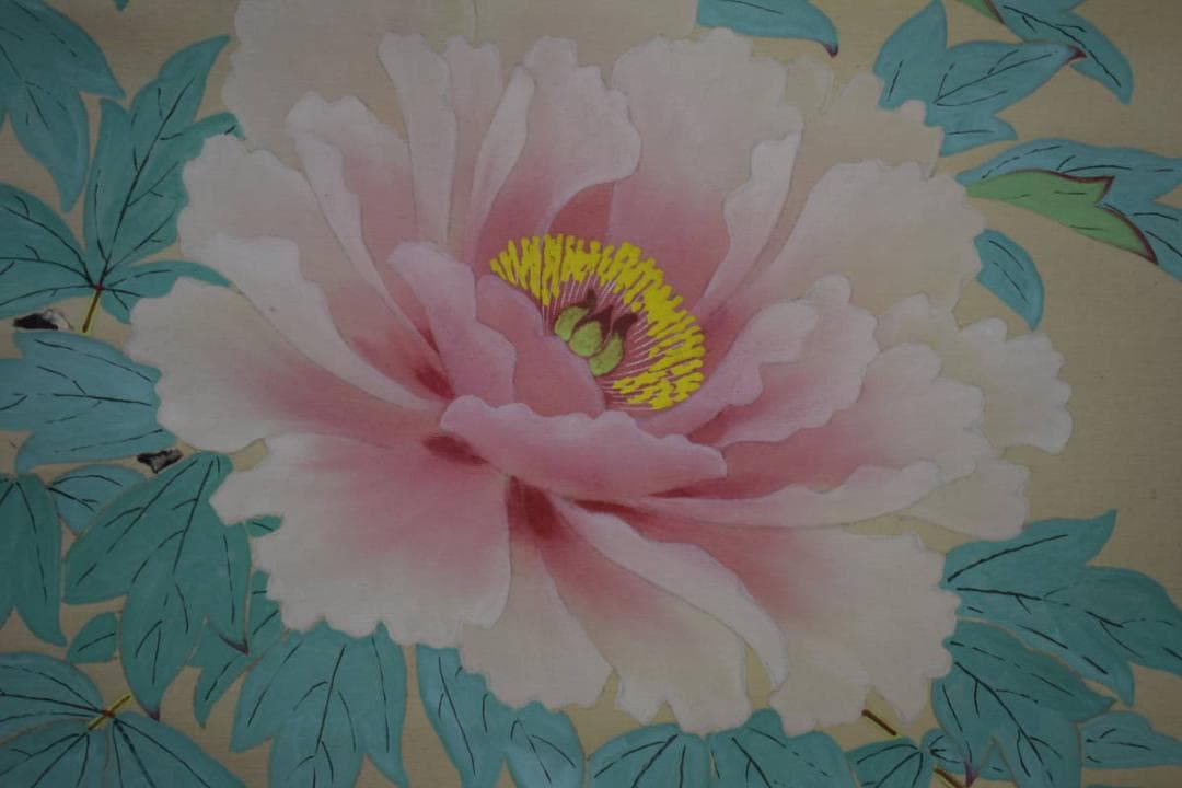 真作/勝己/牡丹図/横物/桐共太巻二重箱付/布袋屋掛軸HI-944