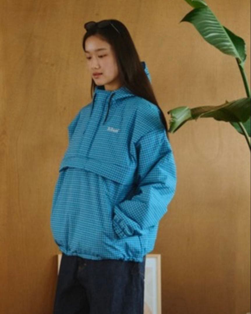 新品未使用！BrokenBase ナイロンジャケット 青 チェック柄 フード付き