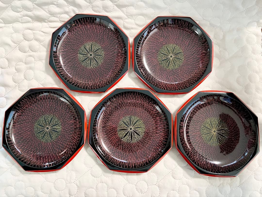 本荘塗 菓子皿 5枚セット 天然木 うるし塗装 箱/しおり付き 漆器 茶道具