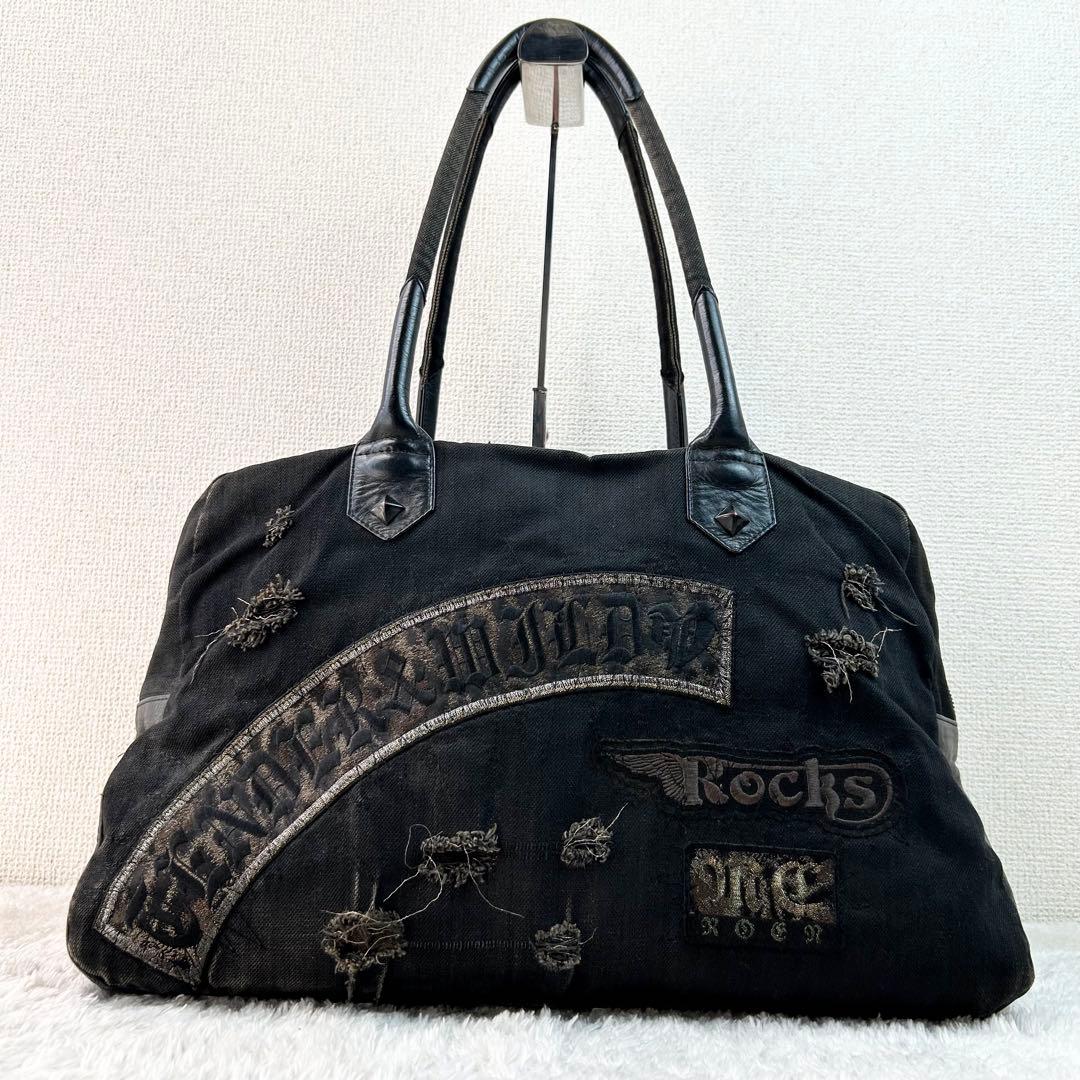 Roen ロエン ボストン トートバッグ 黒 ダメージ加工 スカル ブラック