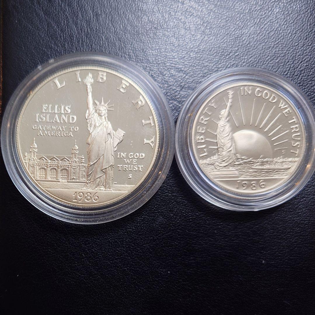 1986年 アメリカ銀貨 1ドル リバティ自由の女神記念銀貨SV900+白銅貨