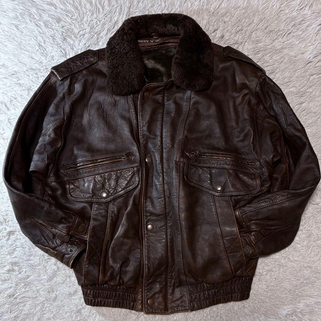 テイル ✨00s G1 レザーフライトジャケット ブラウン ボア襟 ライナ
