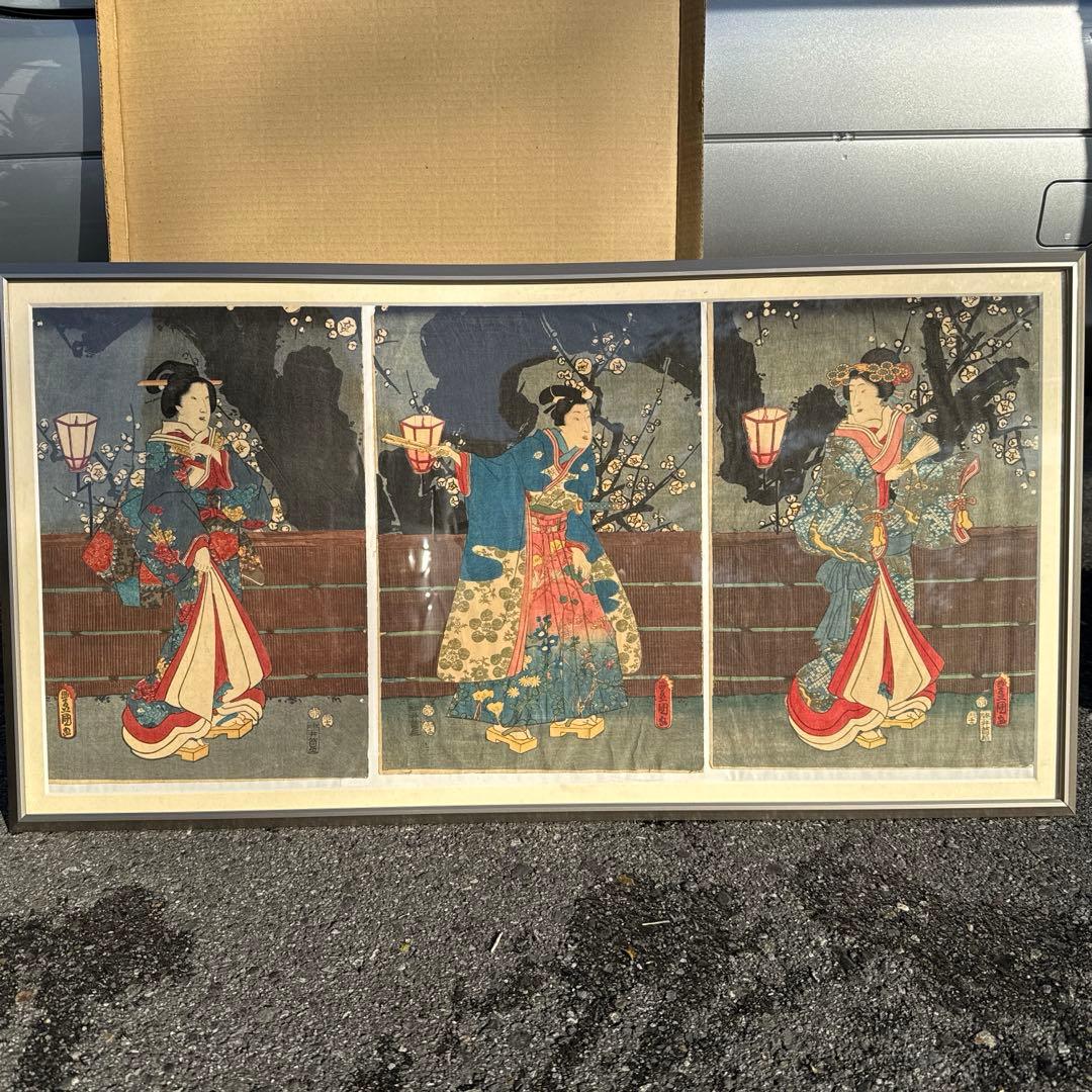 浮世絵 大判 木版画 女性と花 lanterns