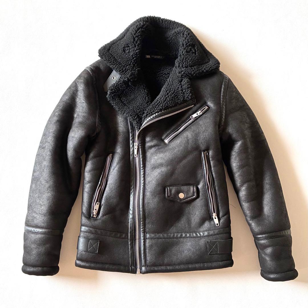 ZARA　ザラフェイクムートン　ダブルライダース　ボアジャケット　ブラック 極美品✨【ZARA】フェイクムートン ボア ダブルライダースジャケット(M