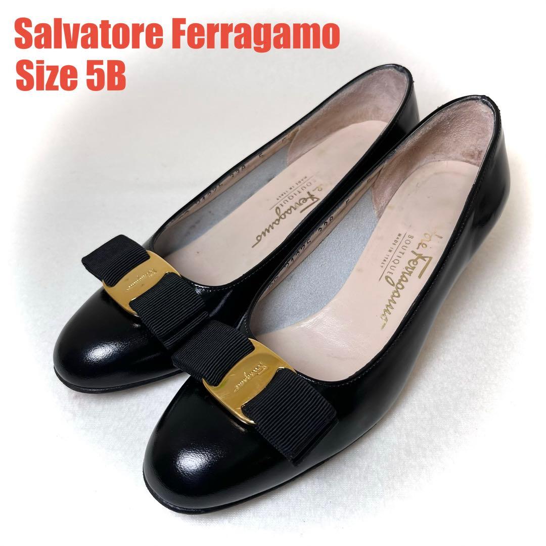 ☆美品☆ フェラガモ ゴールド金具 ヴァラ リボン パンプス ブラック