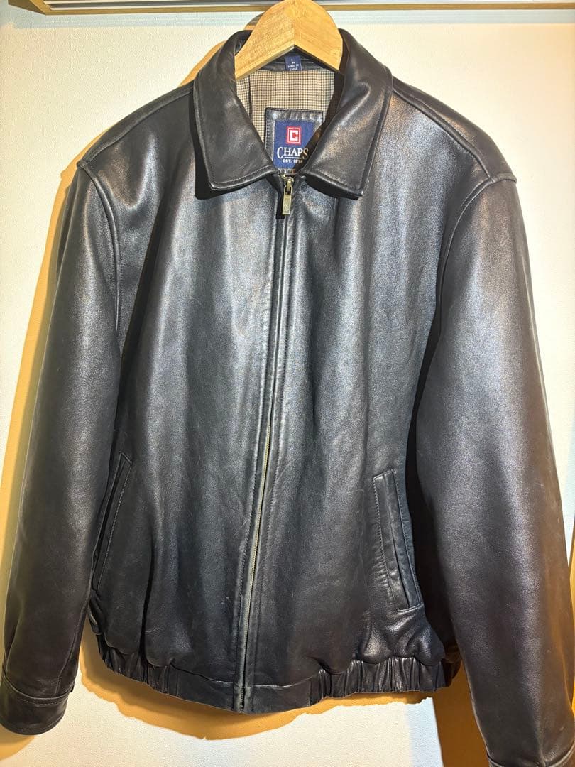 【本革】ラルフローレンレザージャケット黒Ｌ CHAPS vintage美品 古着 ラルフローレン Ralph Lauren CHAPS チャップス レザージャケット