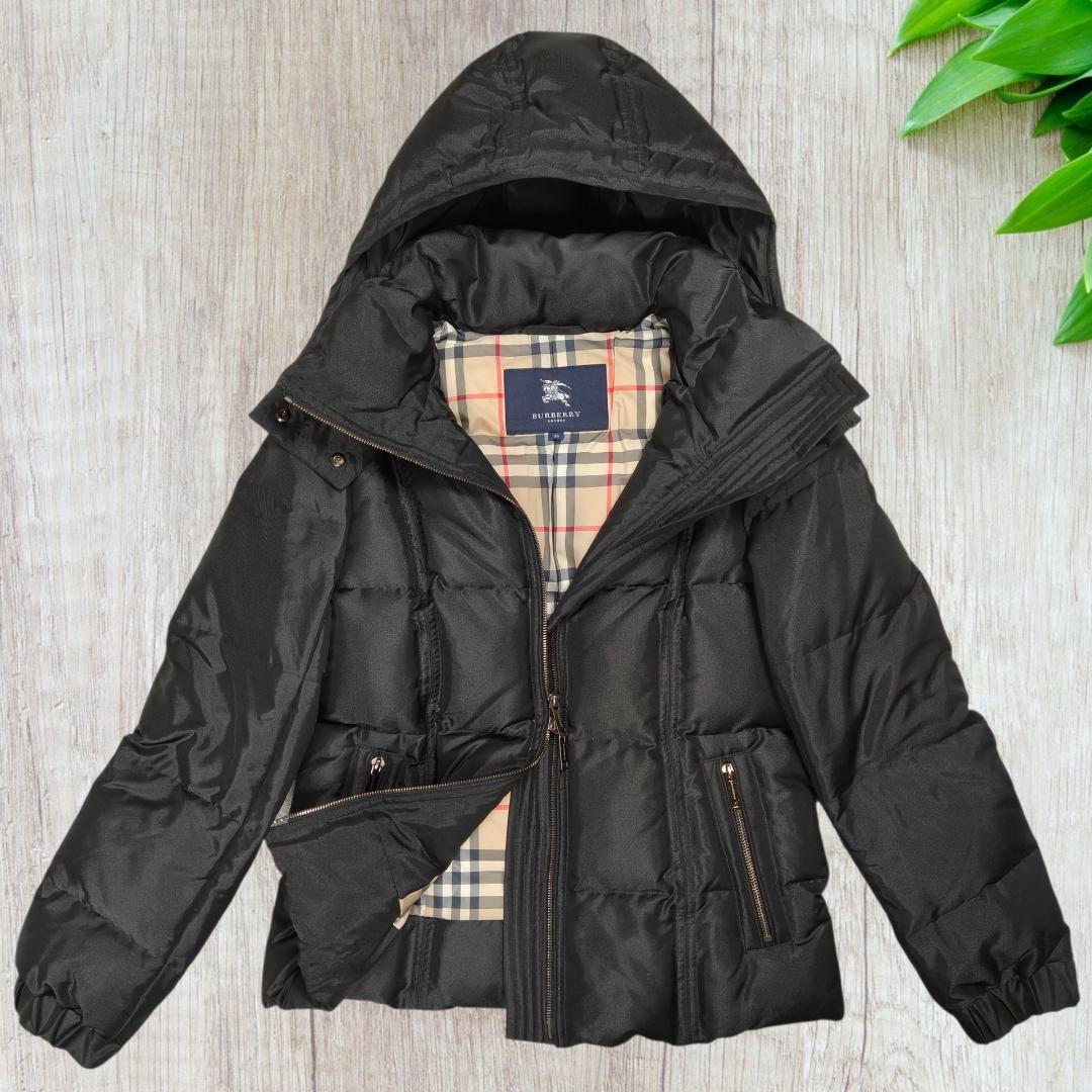 極美品 バーバリーロンドン ダウンジャケット 38 ノバチェック 黒 フォックス