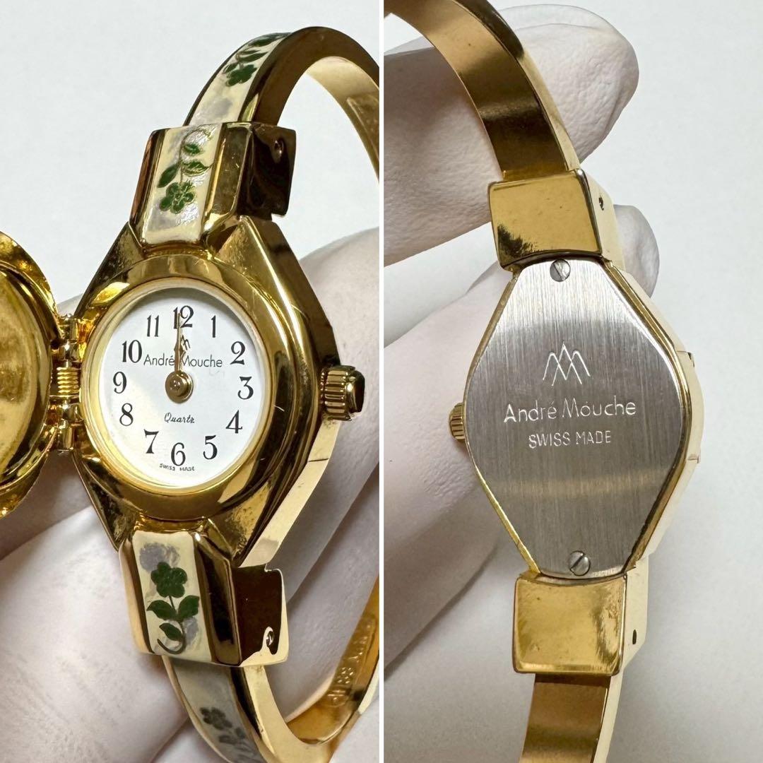 ANDRE MOUCHE バングルウォッチ ペンダントフェイス 花柄 スイス製